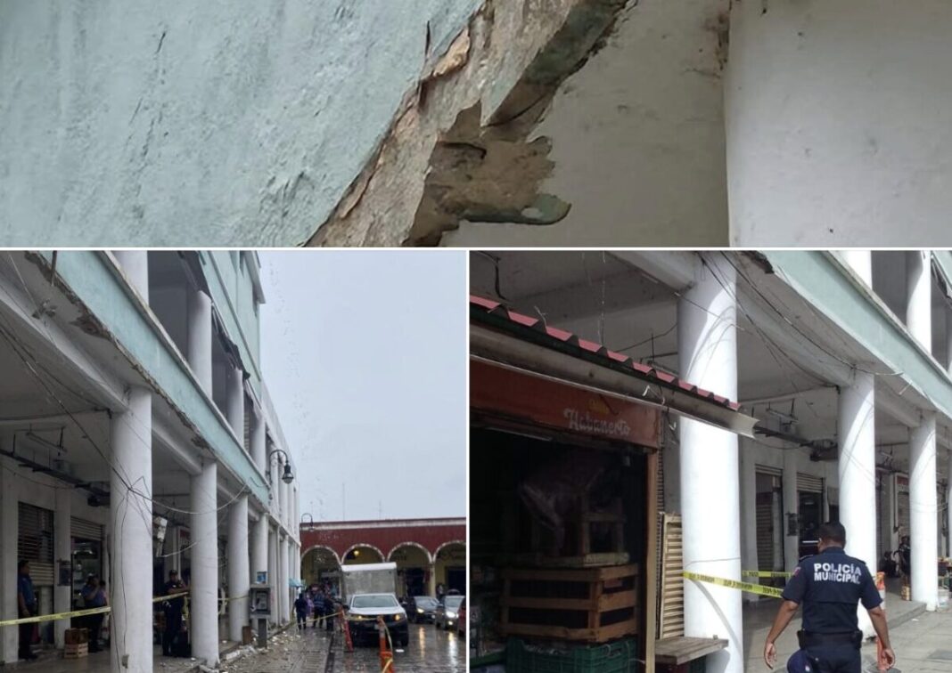 Se reporta desprendimiento de cornisa del mercado Lucas de Gálvez