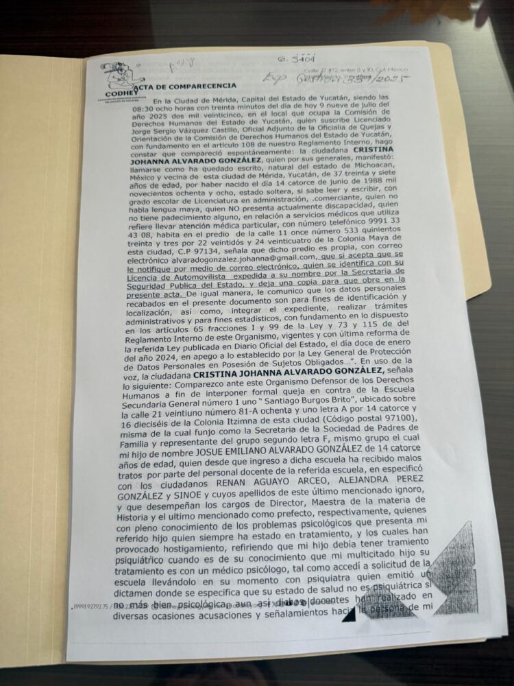 Documentos del proceso legal ante la CODEHY en contra de la escuela