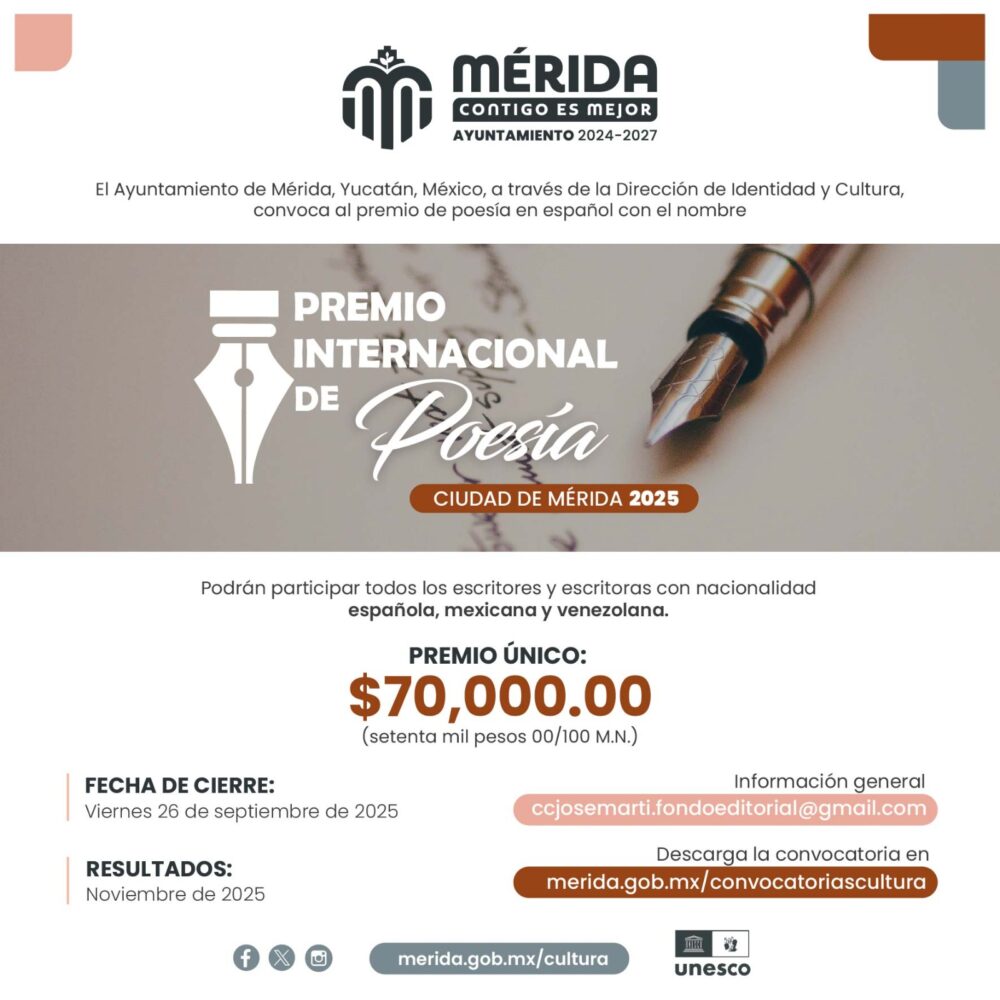 Ayuntamiento de Mérida abre convocatoria para la poesía yucateca en Mérida