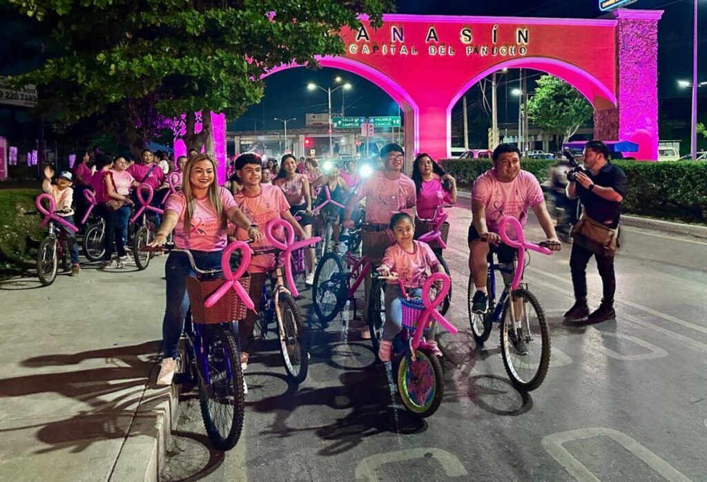 Edwin Bojórquez y Raquel Balam Rocha/ Se vive con mucha participación la “Rodada Rosa” en Kanasín para prevenir el cáncer de mama