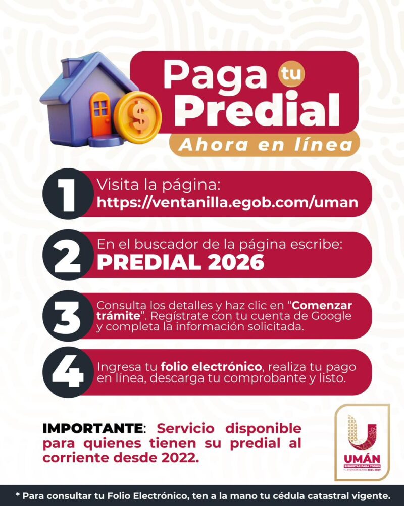 Ayuntamiento de Umán facilita el pago del predial y ofrece descuentos históricos en 2026
