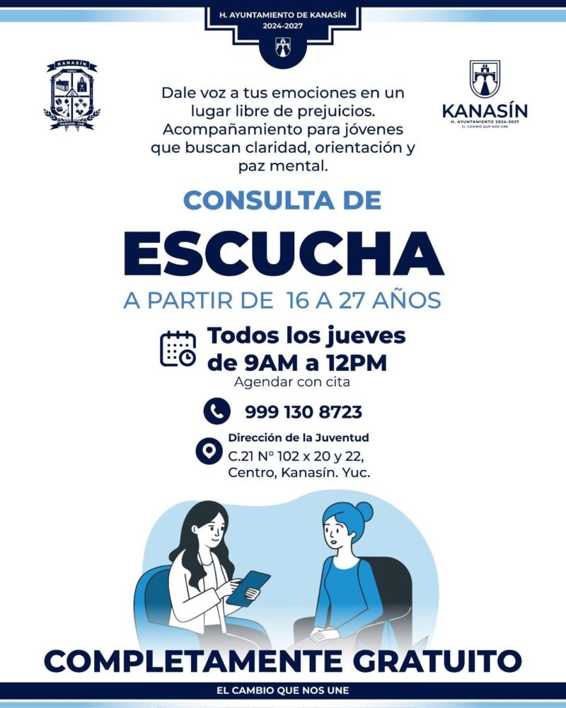 Se pone en marcha en Kanasín el programa “Consulta de Escucha”, con el objetivo de fortalecer la salud mental entre las y los jóvenes