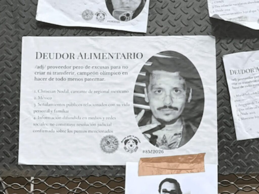 Christian Nodal es señalado como presunto deudor alimentario durante protesta del 8M en Ciudad de México