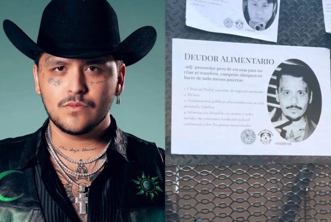 Christian Nodal es señalado como presunto deudor alimentario durante protesta del 8M en Ciudad de México