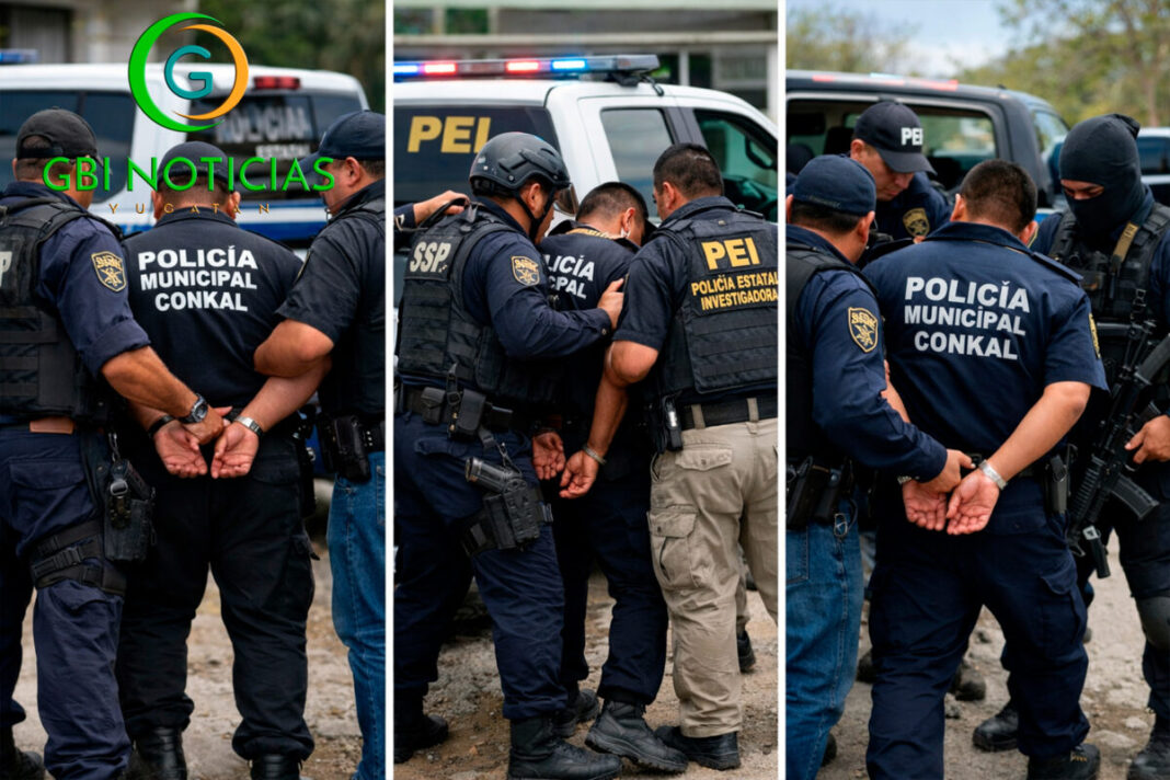 Caen comandante y tres policías municipales de Conkal por presuntos vínculos con narcomenudeo y robo de motos