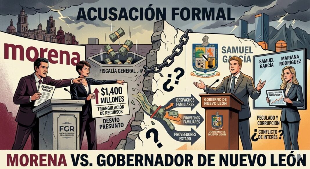 La representación del partido Morena interpone una denuncia penal ante las autoridades federales en contra del mandatario estatal Samuel García Sepúlveda