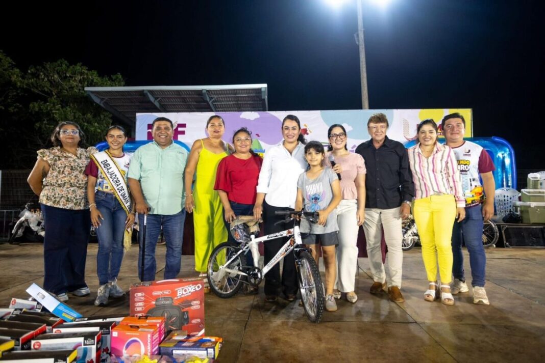 La alcaldesa Kenia Walldina Sauri lleva por primera vez festejo masivo del Día del Niño y la Niña a Itzincab, Umán