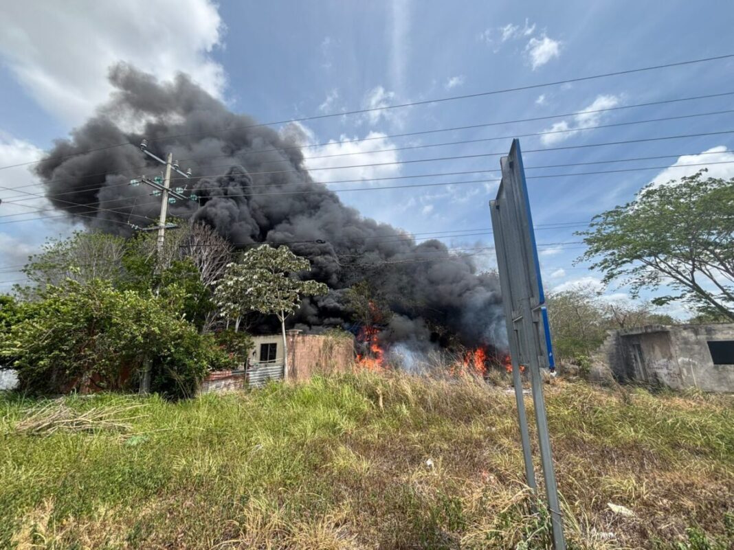 Incendio provocado en Kanasín moviliza a cuerpos de emergencia; hay un detenido