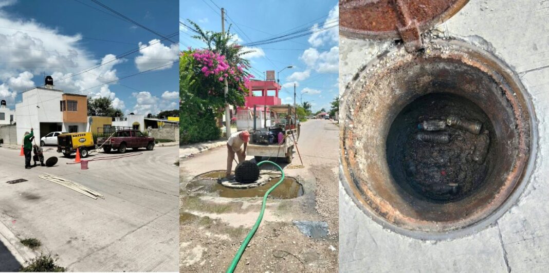 Umán: Continúan trabajos por rebosamientos de aguas negras en Piedra de Agua / Kenia Walldina Sauri